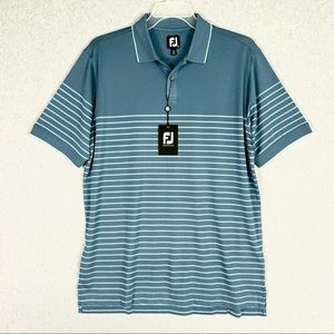 FootJoy FJ Shirt Mens Large Golf Polo Breton Stripe Short Sleeves Active Blue